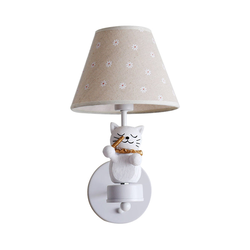 Lovely Pet Cat Wall Light One Light Resin Sconce Light with Floral Shade for Study Room Clearhalo 'Wall Lamps & Sconces' 'Wall Lights' Lighting' 204235