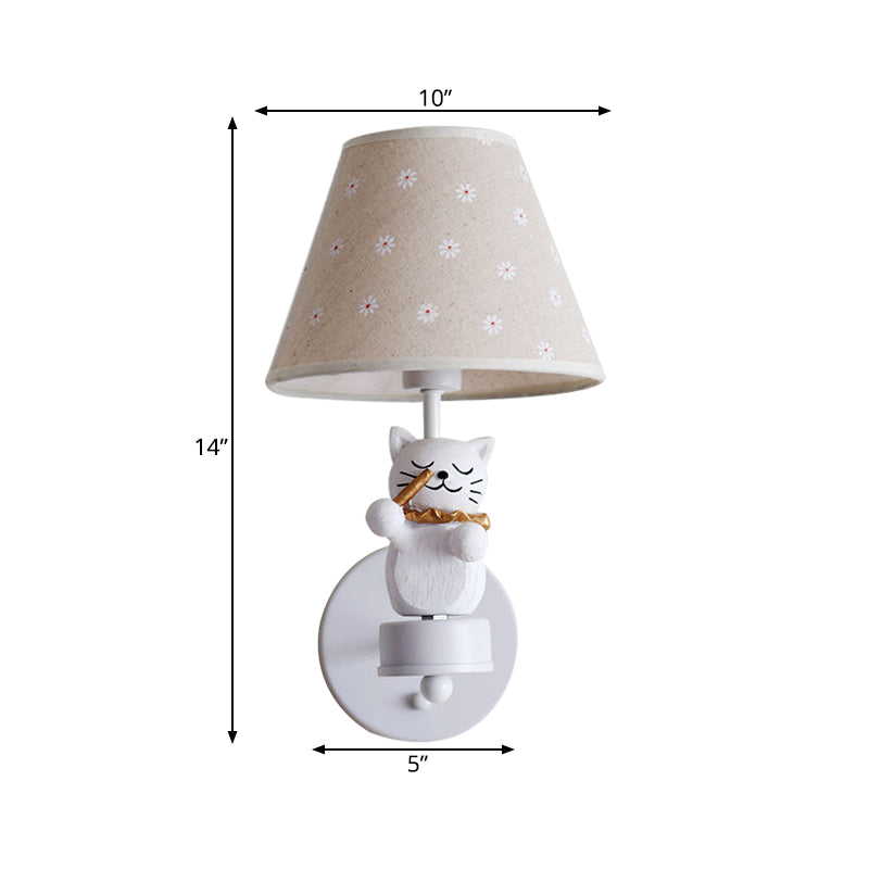 Lovely Pet Cat Wall Light One Light Resin Sconce Light with Floral Shade for Study Room Clearhalo 'Wall Lamps & Sconces' 'Wall Lights' Lighting' 204236