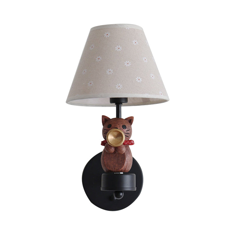 Lovely Pet Cat Wall Light One Light Resin Sconce Light with Floral Shade for Study Room Clearhalo 'Wall Lamps & Sconces' 'Wall Lights' Lighting' 204249