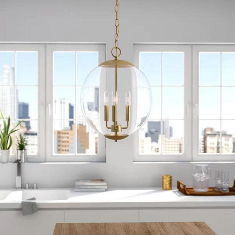 3-Light Pendant Light with Globe Shade Clear Glass Vintage Dining Room Chandelier in Black/Chrome/Gold Gold Clearhalo 'Cast Iron' 'Ceiling Lights' 'Chandeliers' 'Industrial Chandeliers' 'Industrial' 'Metal' 'Middle Century Chandeliers' 'Rustic Chandeliers' 'Tiffany' Lighting' 204309