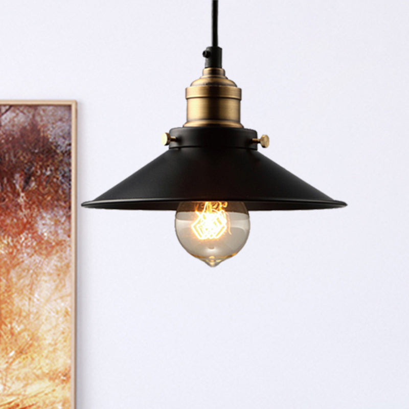 Single Bulb Metal Pendant Ceiling Light Industrial Black Cone Living Room Hanging Lamp Black Clearhalo 'Art Deco Pendants' 'Black' 'Cast Iron' 'Ceiling Lights' 'Ceramic' 'Crystal' 'Industrial Pendants' 'Industrial' 'Metal' 'Middle Century Pendants' 'Pendant Lights' 'Pendants' 'Rustic Pendants' 'Tiffany' Lighting' 204351