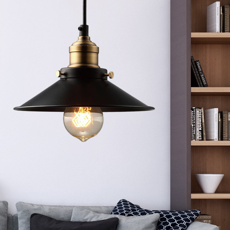 Single Bulb Metal Pendant Ceiling Light Industrial Black Cone Living Room Hanging Lamp Clearhalo 'Art Deco Pendants' 'Black' 'Cast Iron' 'Ceiling Lights' 'Ceramic' 'Crystal' 'Industrial Pendants' 'Industrial' 'Metal' 'Middle Century Pendants' 'Pendant Lights' 'Pendants' 'Rustic Pendants' 'Tiffany' Lighting' 204352