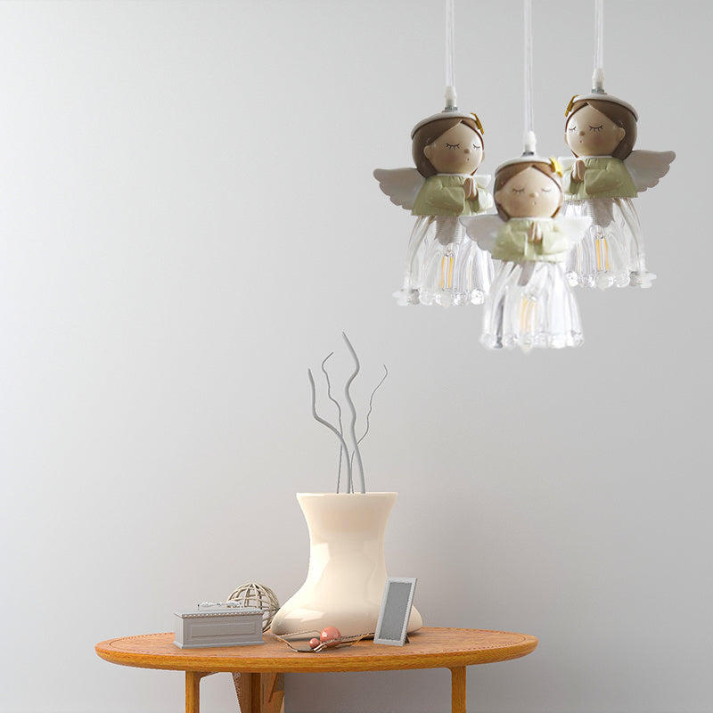 Angel Child Bedroom Pendant Light Resin One Bulb Hanging Light in Green Clearhalo 'Ceiling Lights' 'Close To Ceiling Lights' 'Glass shade' 'Glass' 'Pendant Lights' 'Pendants' Lighting' 204394