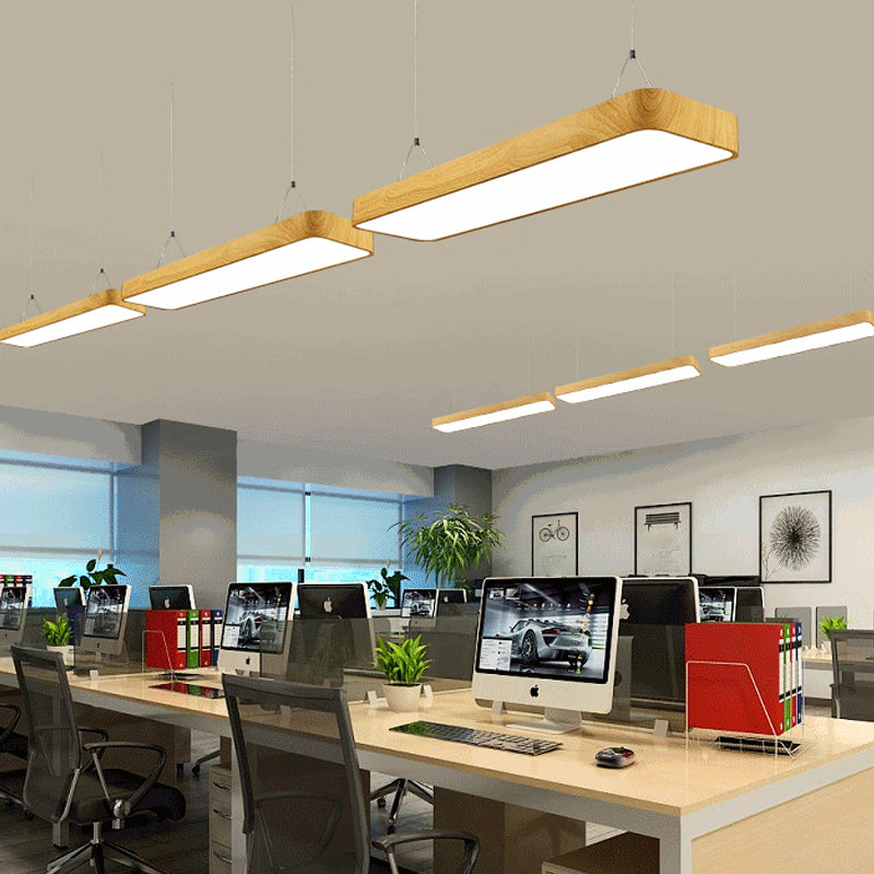 Rectangular Aluminum Drop Pendant Nordic Wood Finish LED Hanging Light for Office Clearhalo 'Ceiling Lights' 'Modern Pendants' 'Modern' 'Pendant Lights' 'Pendants' Lighting' 2044199