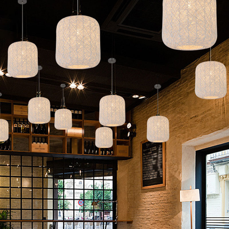 Cylinder Ceiling Hanging Lantern Chinese Style Rattan 1 Bulb Restaurant Pendant Lamp Clearhalo 'Ceiling Lights' 'Pendant Lights' 'Pendants' Lighting' 2044355