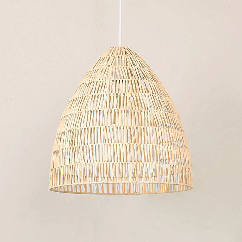 Cloche Shaped Rattan Hanging Ceiling Light Asian Single Wood Pendant Lighting Fixture Clearhalo 'Ceiling Lights' 'Pendant Lights' 'Pendants' Lighting' 2044367