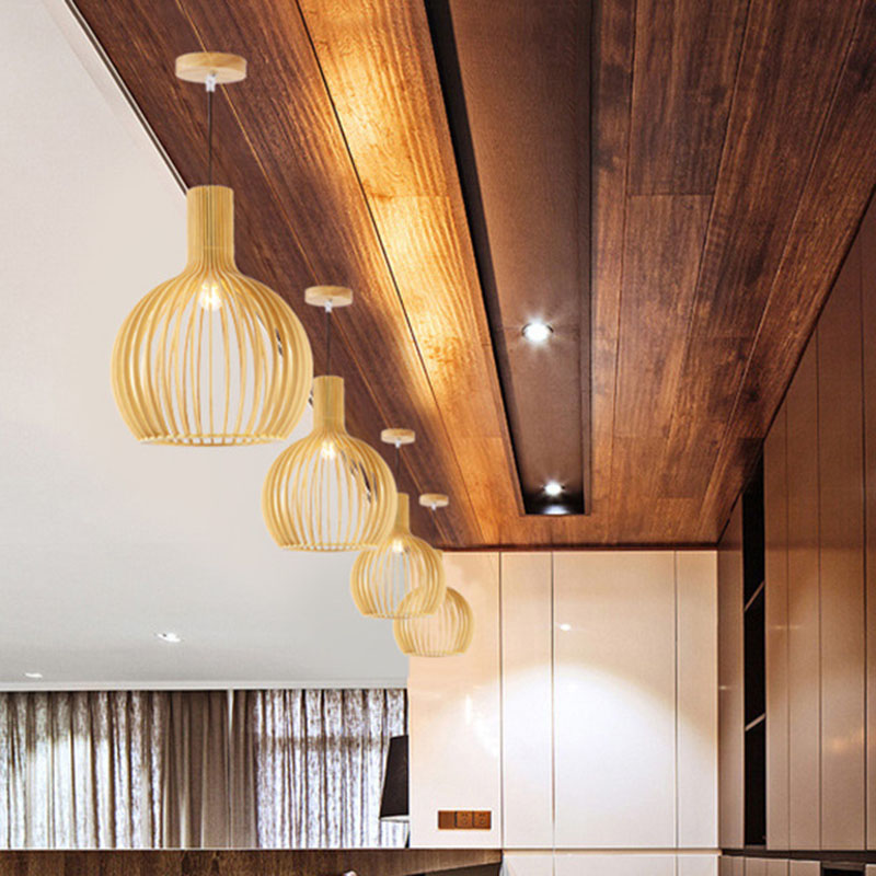 Asian Bottle Shaped Pendant Light Bamboo 1-Bulb Dining Table Suspended Lighting Fixture in Wood Wood Clearhalo 'Ceiling Lights' 'Pendant Lights' 'Pendants' Lighting' 2044377_a7a16bb5-2b92-4bc5-b173-fd2abe513c6b