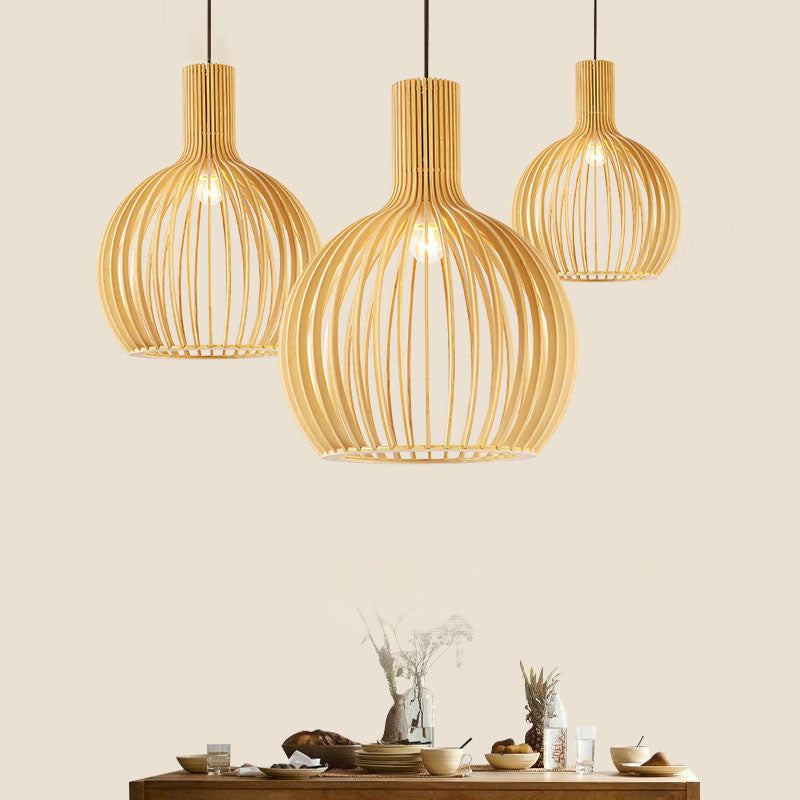 Asian Bottle Shaped Pendant Light Bamboo 1-Bulb Dining Table Suspended Lighting Fixture in Wood Clearhalo 'Ceiling Lights' 'Pendant Lights' 'Pendants' Lighting' 2044378