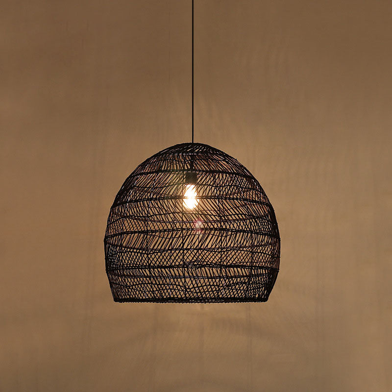 Rattan Cloche Pendant Ceiling Light Asian Single-Bulb Suspension Lighting over Dining Table Clearhalo 'Ceiling Lights' 'Pendant Lights' 'Pendants' Lighting' 2044406