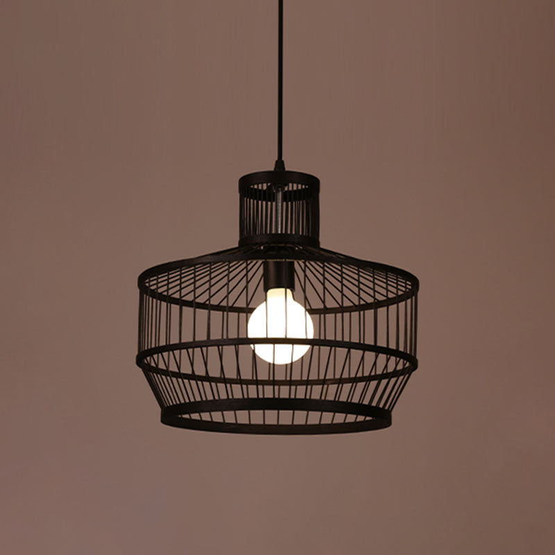 Bamboo Cage Style Pendant Lighting Chinese 1-Light Black Ceiling Suspension Lamp Black B Clearhalo 'Ceiling Lights' 'Pendant Lights' 'Pendants' Lighting' 2044412_688c327d-6e9b-4463-8798-fe4e56a29832