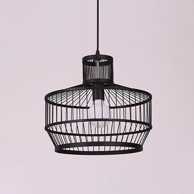 Bamboo Cage Style Pendant Lighting Chinese 1-Light Black Ceiling Suspension Lamp Clearhalo 'Ceiling Lights' 'Pendant Lights' 'Pendants' Lighting' 2044413