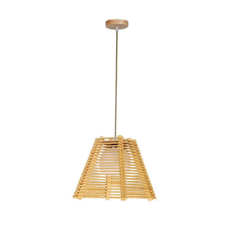 Bamboo Slatted Hanging Light Kit Asian 1 Light Wood Down Lighting Pendant over Table Clearhalo 'Ceiling Lights' 'Pendant Lights' 'Pendants' Lighting' 2044418