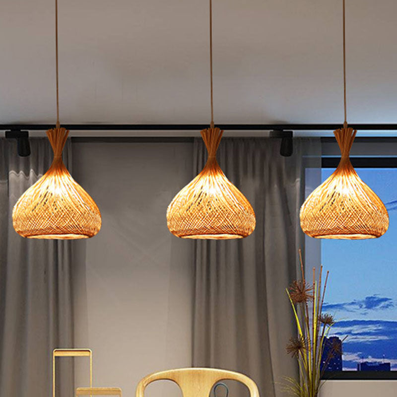 Wood Hand-Braided Pendant Lamp Chinese Style 1 Head Bamboo Ceiling Hanging Lantern Clearhalo 'Ceiling Lights' 'Pendant Lights' 'Pendants' Lighting' 2044425