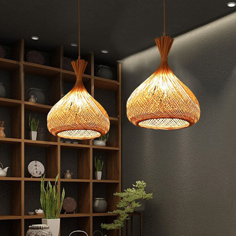 Wood Hand-Braided Pendant Lamp Chinese Style 1 Head Bamboo Ceiling Hanging Lantern Clearhalo 'Ceiling Lights' 'Pendant Lights' 'Pendants' Lighting' 2044427