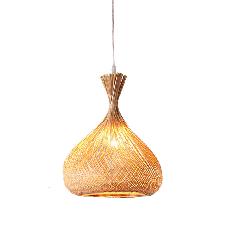 Wood Hand-Braided Pendant Lamp Chinese Style 1 Head Bamboo Ceiling Hanging Lantern Clearhalo 'Ceiling Lights' 'Pendant Lights' 'Pendants' Lighting' 2044428