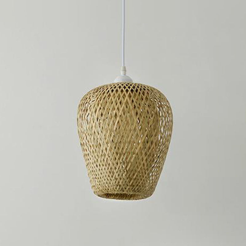 Wood Hand-Braided Pendant Lamp Chinese Style 1 Head Bamboo Ceiling Hanging Lantern Clearhalo 'Ceiling Lights' 'Pendant Lights' 'Pendants' Lighting' 2044431