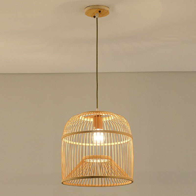 Geometric Shape Guest Room Pendant Light Bamboo Single Asian Hanging Light in Wood Clearhalo 'Ceiling Lights' 'Pendant Lights' 'Pendants' Lighting' 2044444