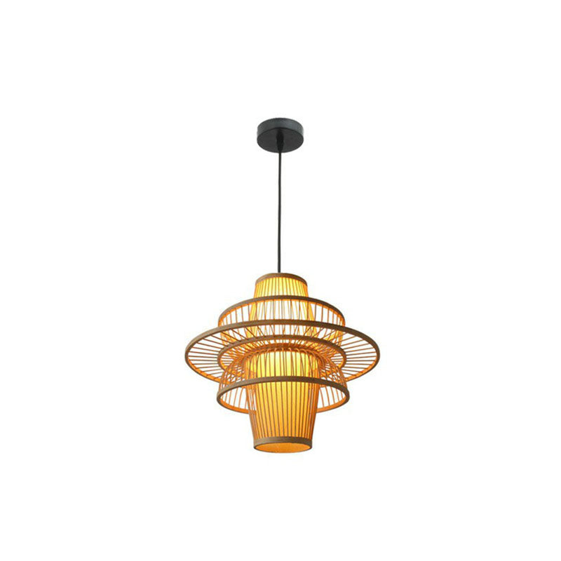 Bamboo Lotus Shaped Hanging Light Creative Asian 1-Head Wood Ceiling Pendant Lamp Clearhalo 'Ceiling Lights' 'Pendant Lights' 'Pendants' Lighting' 2044460