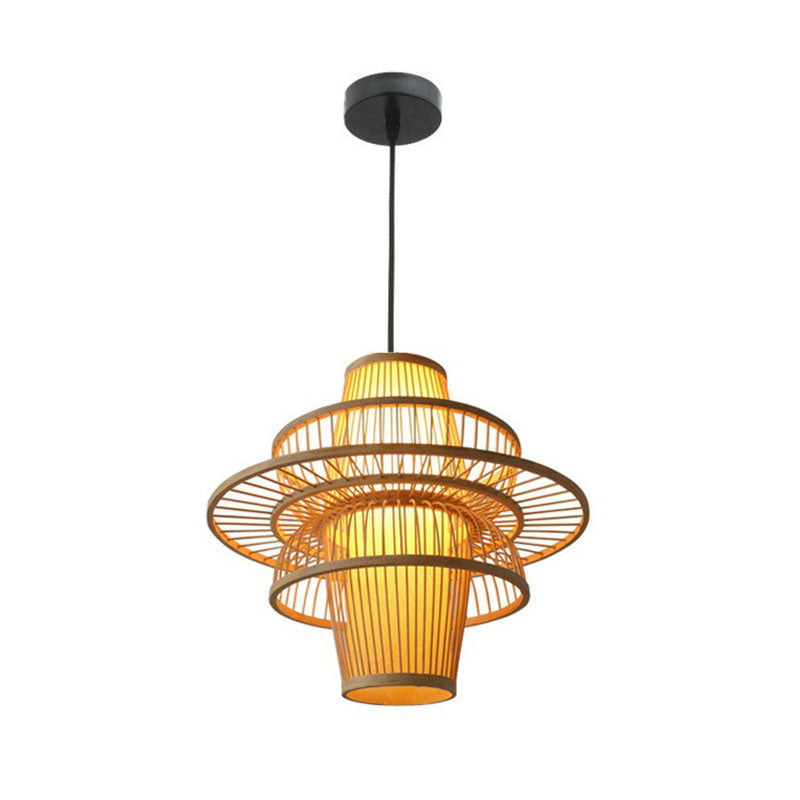 Bamboo Lotus Shaped Hanging Light Creative Asian 1-Head Wood Ceiling Pendant Lamp Clearhalo 'Ceiling Lights' 'Pendant Lights' 'Pendants' Lighting' 2044463