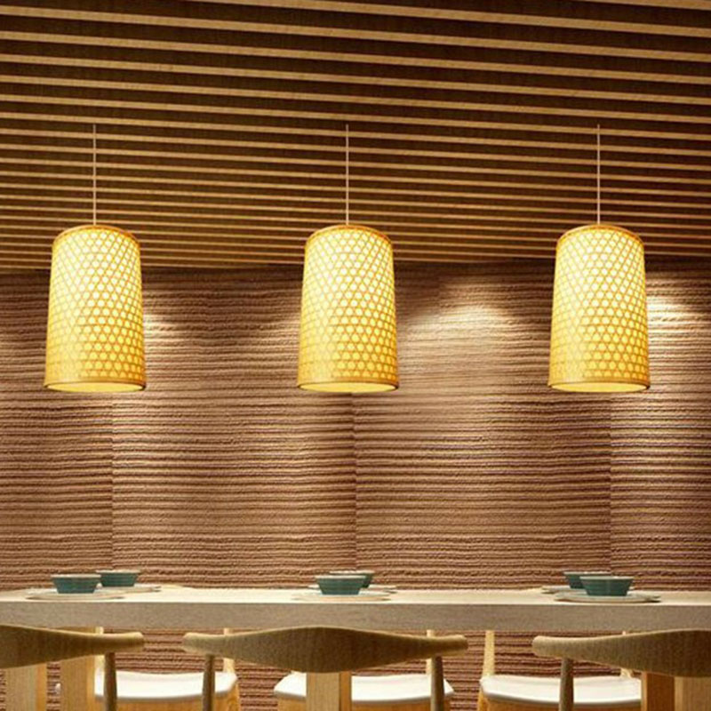 Beige Cylindrical Pendant Light Kit Asia 1-Light Bamboo Hanging Lamp for Dining Room Beige Clearhalo 'Ceiling Lights' 'Pendant Lights' 'Pendants' Lighting' 2044479_f0d1ba32-4284-4927-80e5-cad22ac2371e