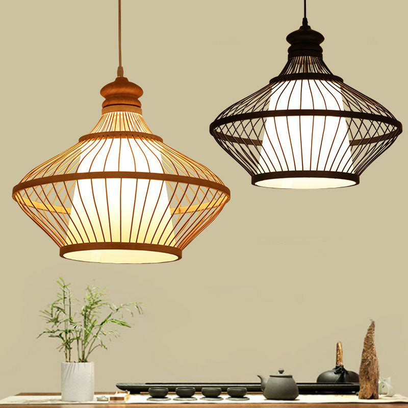 Black Pear Shaped Pendulum Light Asia 1-Light Bamboo Pendant Ceiling Light over Table Clearhalo 'Ceiling Lights' 'Pendant Lights' 'Pendants' Lighting' 2044510