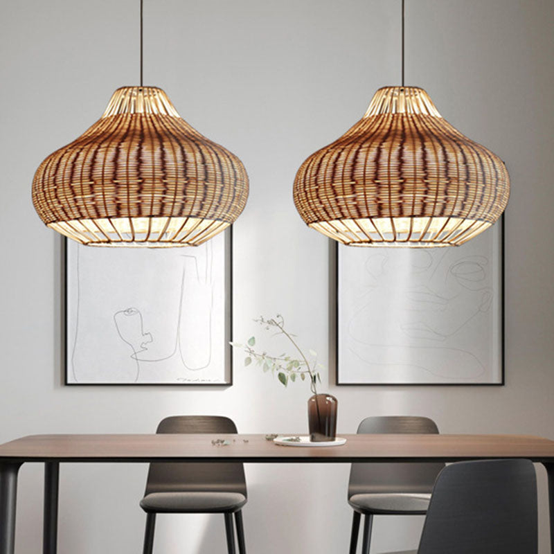 Hand-Worked Pear-Shape Hanging Light Asian Rattan 1-Head Dining Table Suspension Pendant in Wood Wood Clearhalo 'Ceiling Lights' 'Pendant Lights' 'Pendants' Lighting' 2044565_c88f01c6-a1dd-4863-b368-5870a7ae8ef0