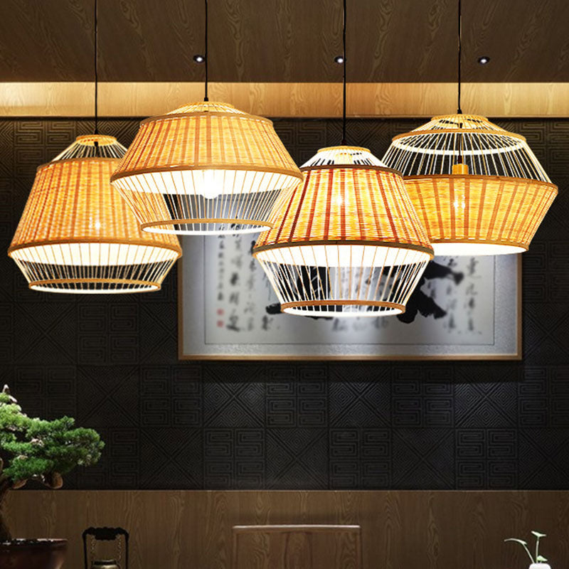 Hand Twisted Ceiling Suspension Lamp Asian Rattan 1 Bulb Bedside Pendant Light in Wood Clearhalo 'Ceiling Lights' 'Pendant Lights' 'Pendants' Lighting' 2044585