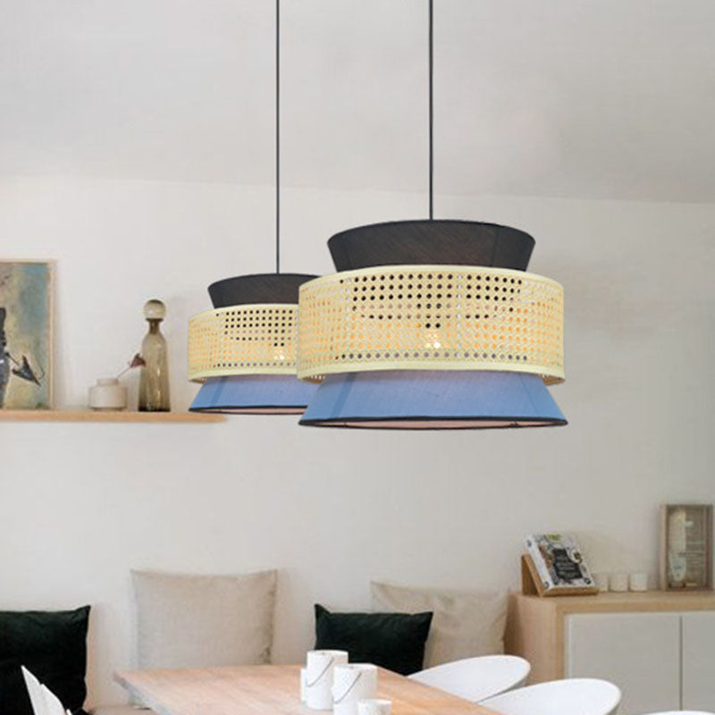 Novelty Asian Hourglass Pendant Lamp Bamboo Single Dining Room Ceiling Light with Mesh Screen in Beige Clearhalo 'Ceiling Lights' 'Pendant Lights' 'Pendants' Lighting' 2044598