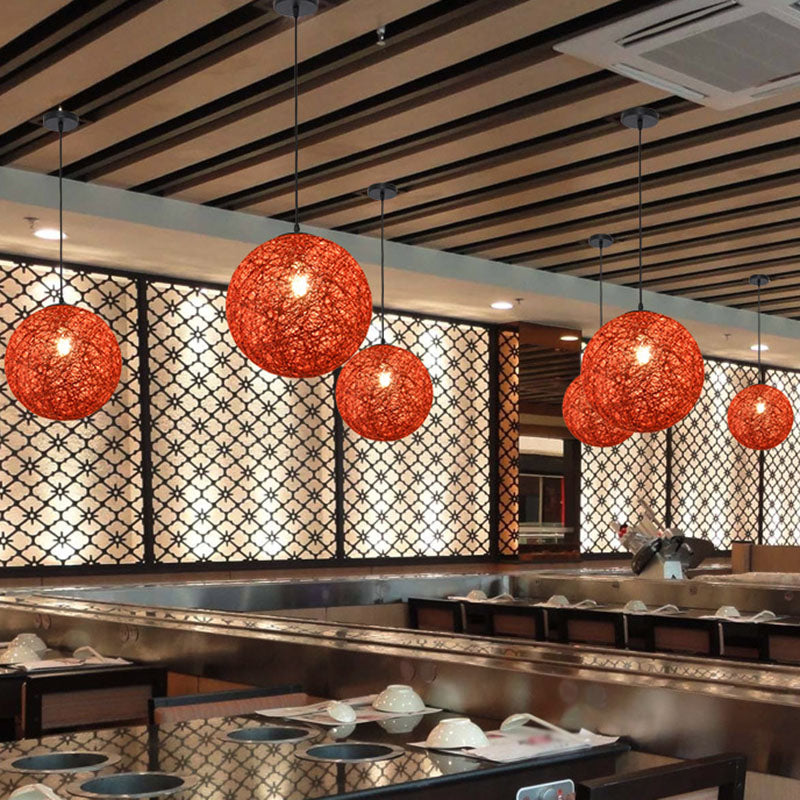 Handwoven Globe Restaurant Pendant Lighting Rattan 1 Bulb Asian Style Hanging Lamp Kit Clearhalo 'Ceiling Lights' 'Pendant Lights' 'Pendants' Lighting' 2044612