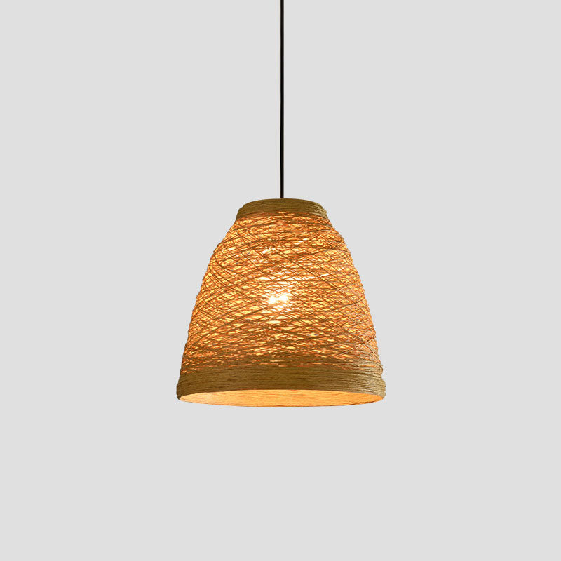 Weaving Bell Hanging Lamp Asian Style Rattan 1 Bulb Snack Bar Suspension Pendant Light Clearhalo 'Ceiling Lights' 'Pendant Lights' 'Pendants' Lighting' 2044640