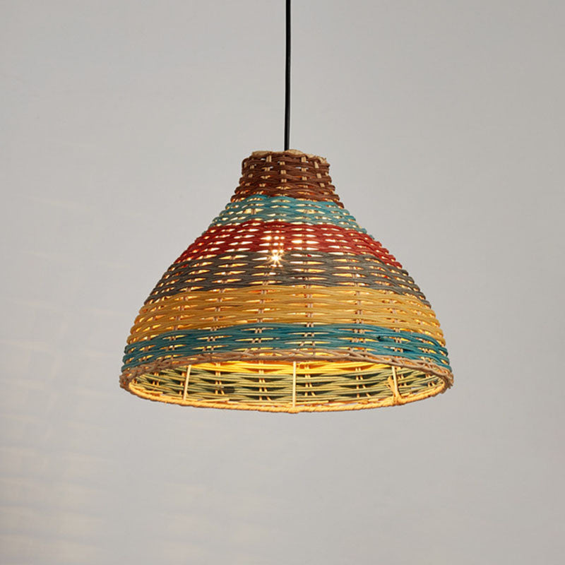 Hand-Woven Rattan Ceiling Suspension Lamp Asian 1 Head Multi-Colored Pendant Light Fixture Clearhalo 'Ceiling Lights' 'Pendant Lights' 'Pendants' Lighting' 2044646