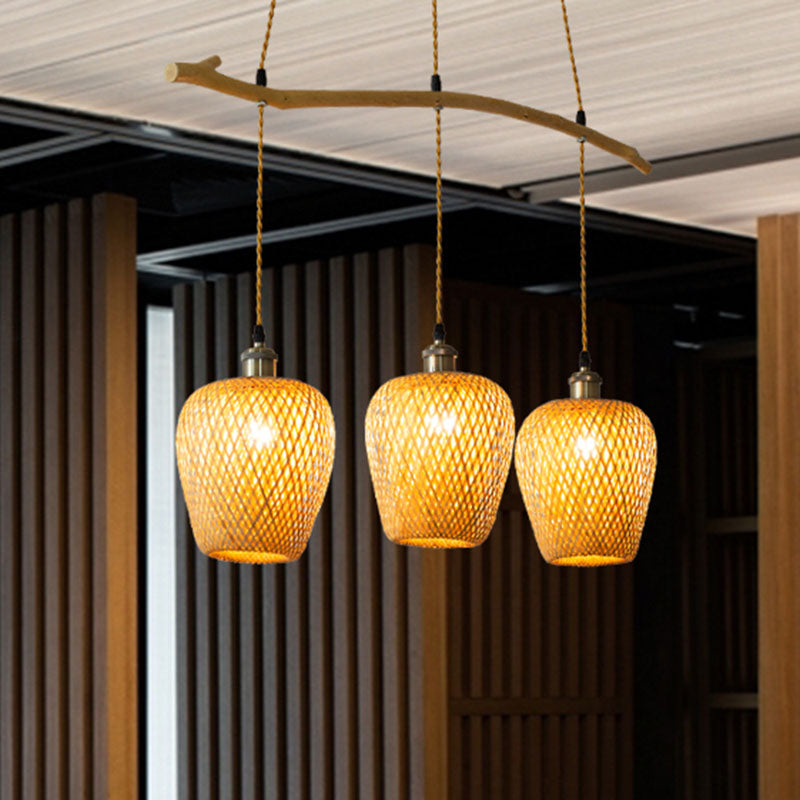 Chinese Style Single Multi-Light Pendant Wood Lantern Hanging Light with Bamboo Shade Clearhalo 'Ceiling Lights' 'Pendant Lights' 'Pendants' Lighting' 2044657