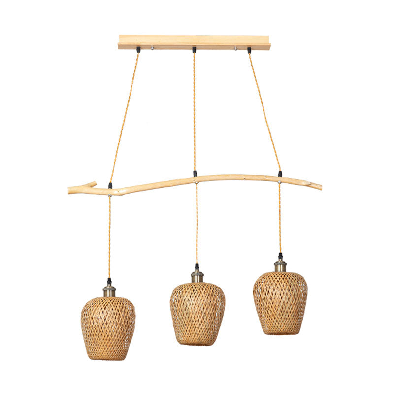 Chinese Style Single Multi-Light Pendant Wood Lantern Hanging Light with Bamboo Shade Clearhalo 'Ceiling Lights' 'Pendant Lights' 'Pendants' Lighting' 2044659