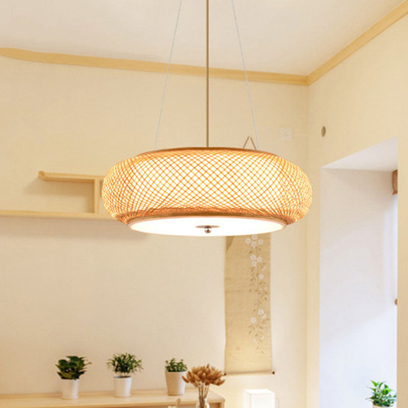 Round Hanging Light Fixture Asia Bamboo 1 Bulb Living Room Ceiling Pendant in Wood Clearhalo 'Ceiling Lights' 'Pendant Lights' 'Pendants' Lighting' 2044668