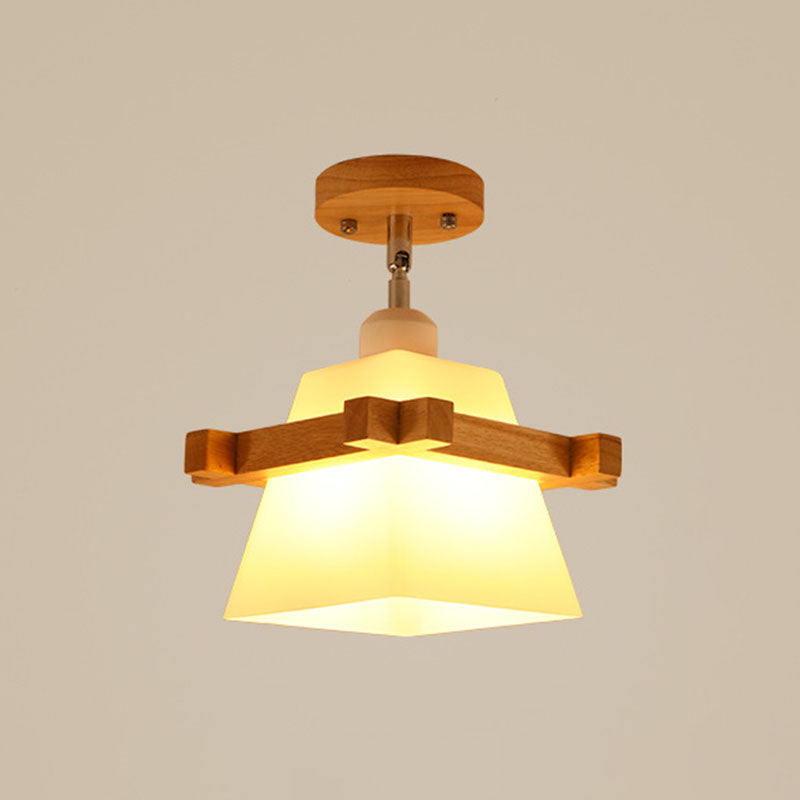 Geometric Semi Flush Mount Light Asian Bamboo Single Aisle Ceiling Flush Lamp in Wood Clearhalo 'Ceiling Lights' 'Close To Ceiling Lights' 'Close to ceiling' 'Semi-flushmount' Lighting' 2044703