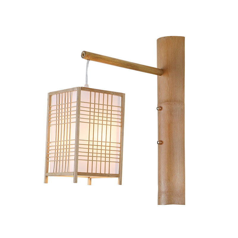 Hand-Worked Bedside Lantern Wall Sconce Bamboo 1 Head Asian Wall Mount Light in Wood Clearhalo 'Wall Lamps & Sconces' 'Wall Lights' Lighting' 2044707