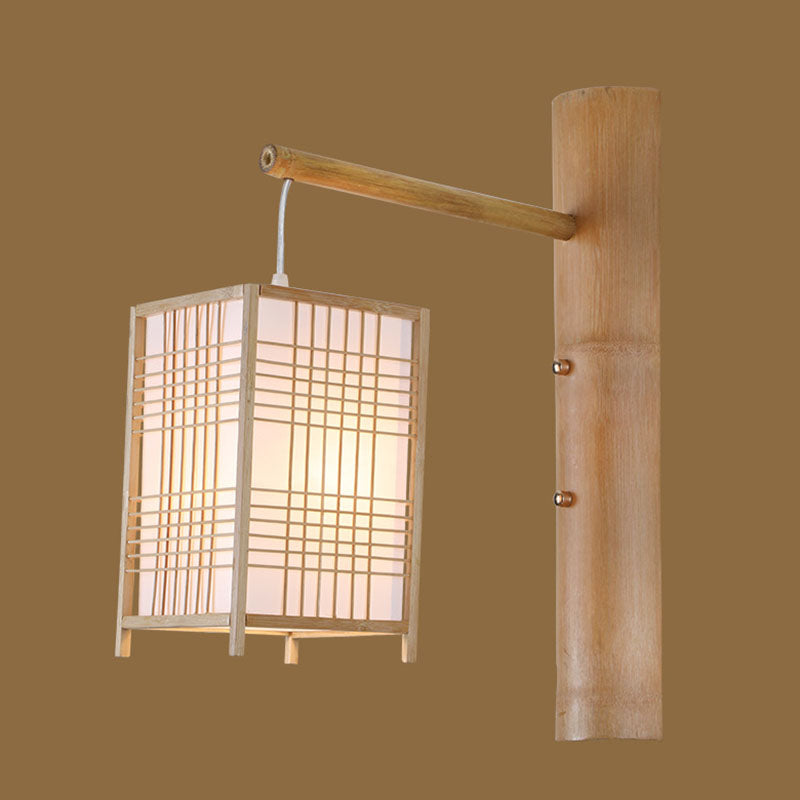 Hand-Worked Bedside Lantern Wall Sconce Bamboo 1 Head Asian Wall Mount Light in Wood Clearhalo 'Wall Lamps & Sconces' 'Wall Lights' Lighting' 2044708