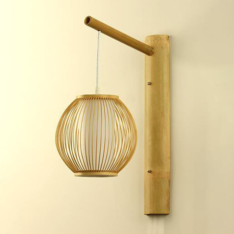 Geometric Shape Wall Light Fixture Asian Bamboo 1-Light Wood Wall Lamp for Bedroom Wood H Clearhalo 'Wall Lamps & Sconces' 'Wall Lights' Lighting' 2044716