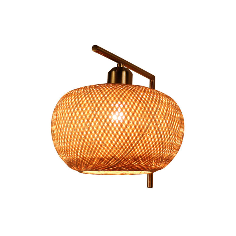 Bamboo Criss-Cross Woven Wall Lantern Chinese Style 1 Bulb Wood Wall Mounted Light Fixture Clearhalo 'Wall Lamps & Sconces' 'Wall Lights' Lighting' 2044723