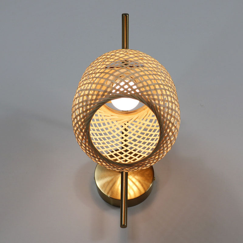 Bamboo Criss-Cross Woven Wall Lantern Chinese Style 1 Bulb Wood Wall Mounted Light Fixture Clearhalo 'Wall Lamps & Sconces' 'Wall Lights' Lighting' 2044729