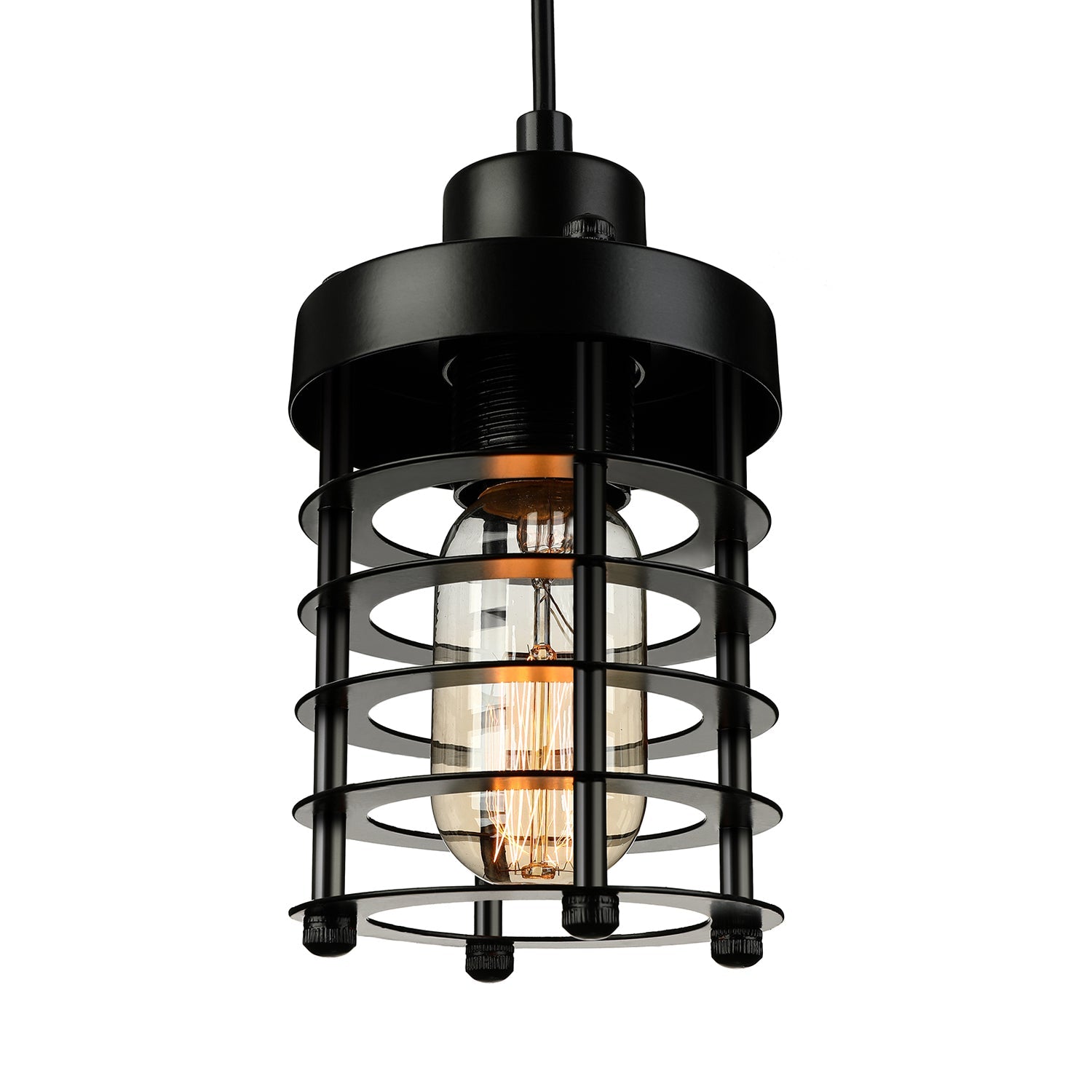 1 Head Pendant Light Industrial Cylinder Cage Shade Metallic Ceiling Light Fixture in Matte Black/Rust over Table Clearhalo 'Art Deco Pendants' 'Black' 'Cast Iron' 'Ceiling Lights' 'Ceramic' 'Crystal' 'Industrial Pendants' 'Industrial' 'Metal' 'Middle Century Pendants' 'Pendant Lights' 'Pendants' 'Rustic Pendants' 'Tiffany' Lighting' 20458