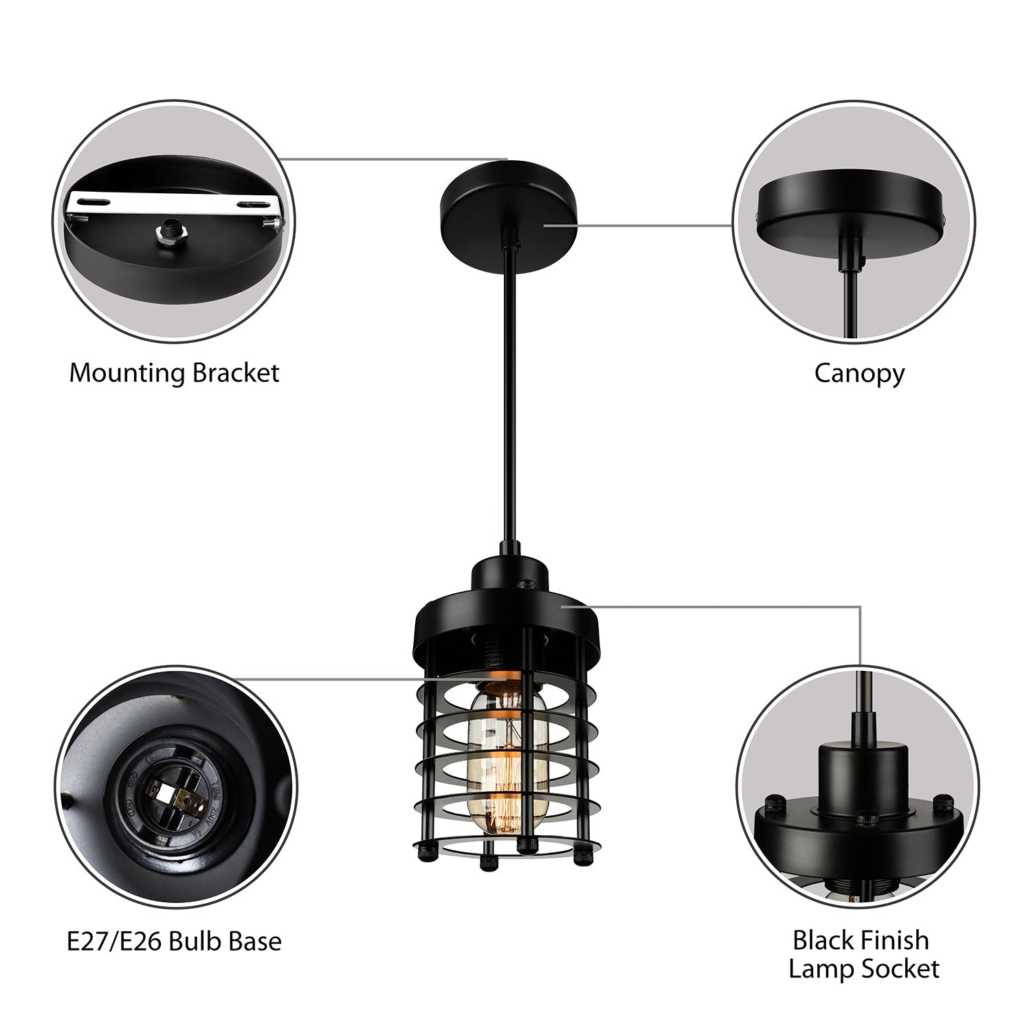 1 Head Pendant Light Industrial Cylinder Cage Shade Metallic Ceiling Light Fixture in Matte Black/Rust over Table Clearhalo 'Art Deco Pendants' 'Black' 'Cast Iron' 'Ceiling Lights' 'Ceramic' 'Crystal' 'Industrial Pendants' 'Industrial' 'Metal' 'Middle Century Pendants' 'Pendant Lights' 'Pendants' 'Rustic Pendants' 'Tiffany' Lighting' 20460