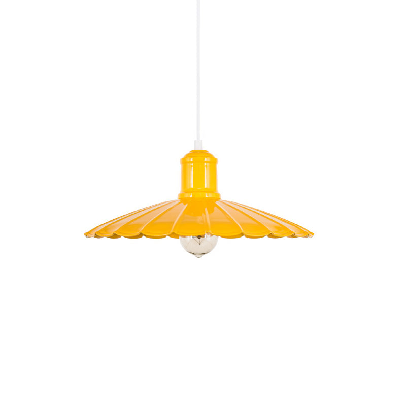 Scalloped Shade Metal Hanging Light Fixture Retro 1 Head Bedroom Pendant Lamp in Red/Yellow/Green Clearhalo 'Art Deco Pendants' 'Cast Iron' 'Ceiling Lights' 'Ceramic' 'Crystal' 'Industrial Pendants' 'Industrial' 'Metal' 'Middle Century Pendants' 'Pendant Lights' 'Pendants' 'Tiffany' Lighting' 204627