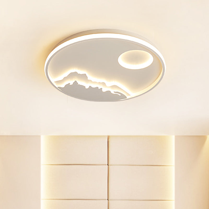 White Ring Flush Light Artistic Acrylic LED Flush Ceiling Light Fixture with Mountain Decor Clearhalo 'Ceiling Lights' 'Close To Ceiling Lights' 'Close to ceiling' 'Flush mount' Lighting' 2046412