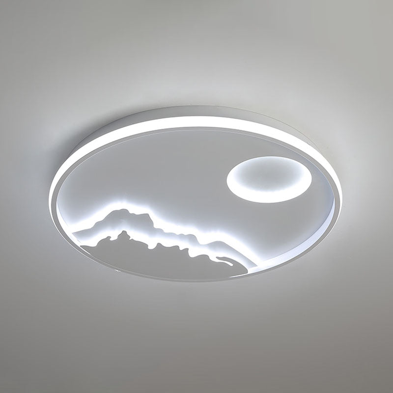 White Ring Flush Light Artistic Acrylic LED Flush Ceiling Light Fixture with Mountain Decor Clearhalo 'Ceiling Lights' 'Close To Ceiling Lights' 'Close to ceiling' 'Flush mount' Lighting' 2046415