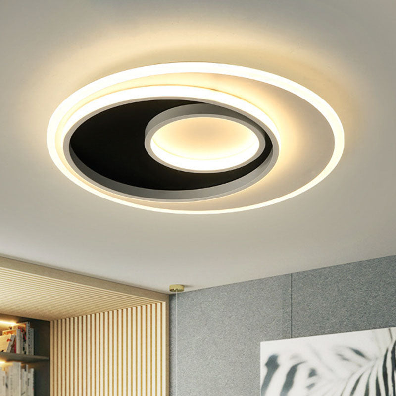 Metal Ring Flush Light Minimalist Black and White LED Flush Ceiling Light Fixture Black-White Warm Clearhalo 'Ceiling Lights' 'Close To Ceiling Lights' 'Close to ceiling' 'Flush mount' Lighting' 2046445