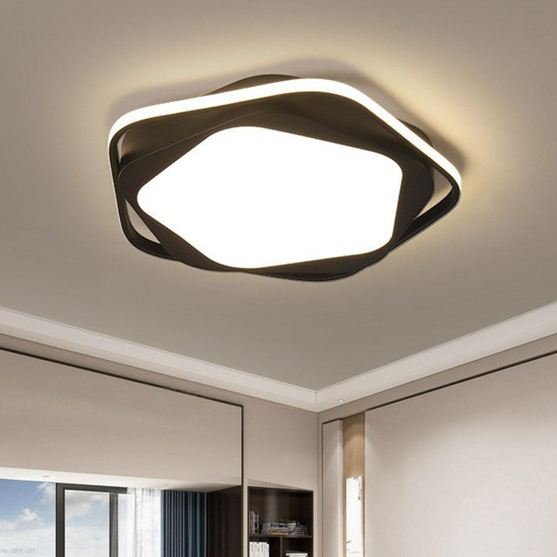 Minimalist Pentagon LED Flush Mount Metal Bedroom Flushmount Ceiling Light in Black Black Warm Clearhalo 'Ceiling Lights' 'Close To Ceiling Lights' 'Close to ceiling' 'Flush mount' Lighting' 2046496