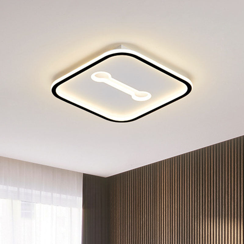 Geometrical Shape Bedroom Flush Mount Lighting Metal Minimalist LED Flush Mount Fixture Black-White Square Clearhalo 'Ceiling Lights' 'Close To Ceiling Lights' 'Close to ceiling' 'Flush mount' Lighting' 2046513