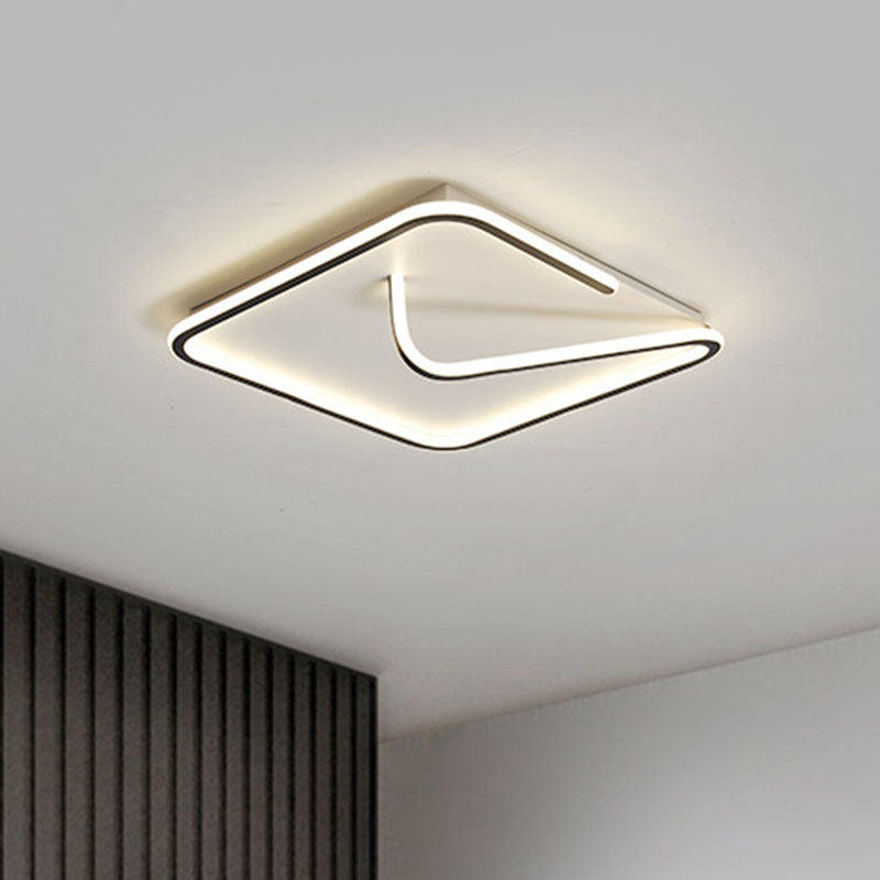 Metal Geometric Line Flush Mount Lighting Simple Black and White LED Flush Mount for Living Room Black-White Square Clearhalo 'Ceiling Lights' 'Close To Ceiling Lights' 'Close to ceiling' 'Flush mount' Lighting' 2046517