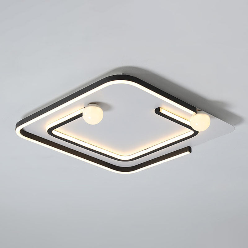 Geometric Line Metal LED Flush Mount Modern Black Flushmount Ceiling Light for Bedroom Black 3 Color Square Clearhalo 'Ceiling Lights' 'Close To Ceiling Lights' 'Close to ceiling' 'Flush mount' Lighting' 2046534